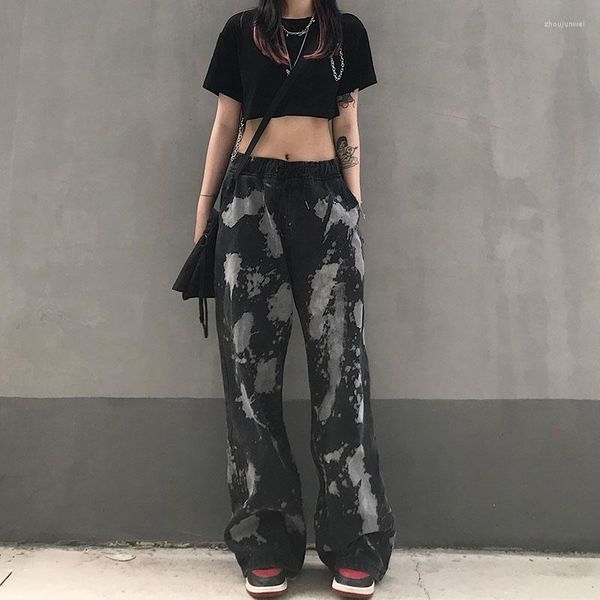 Damenjeans 2023 Schwarze Damenmode Y2k Streetwear Batik-Hosen mit hoher Taille und weitem Bein Freund Baggy Harajuku Denim-Hose