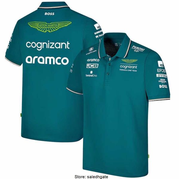 Aston Martin Aramco Cognizant F1 2023 Official Team Polo Summer masculino casual manga curta de secagem rápida