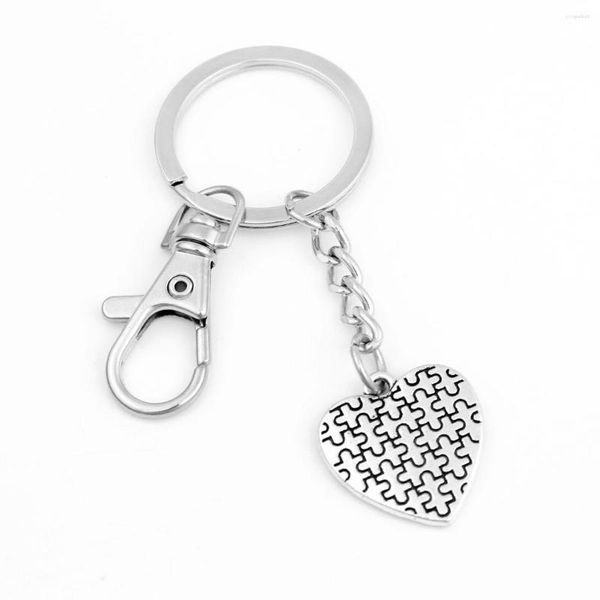 Portachiavi Goccia Autismo Speranza Argento antico Placcato Consapevolezza Ciondolo Cuore Puzzle Piece Jigsaw Charm Catenaccio portachiavi