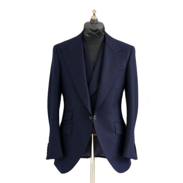 Ternos masculinos Blazers sob medida as calças azul marinho de blazer largo lapela luxuoso 3pcs jaqueta coletes de calca
