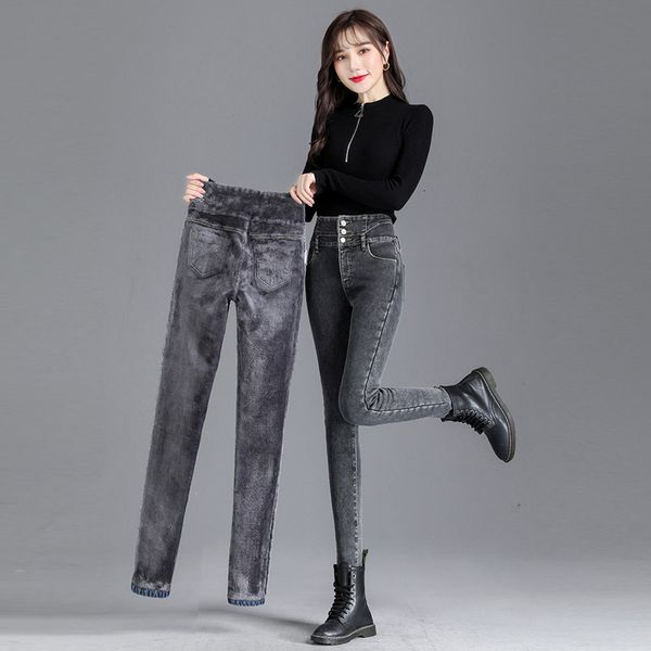 Damenjeans Winterjeans für Frauen plus samtige dicke warme Hose lässige weibliche weibliche Thermal -Leggings Stifte Strecke Denimhose 230303