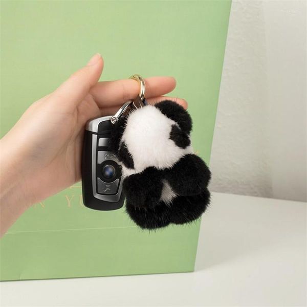 Portachiavi Real Panda per donna Peluche morbido regalo di lusso Portachiavi per auto Ciondolo per borsa Prezzo all'ingrosso