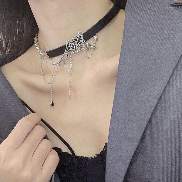 CHOKER SRCOI PUNK Металлическая паутина Черная изделия из искусственного кожа для женщин готическая сеть паутины