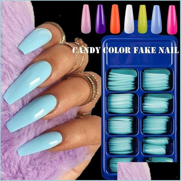 Unghie Finte 100 Pz/scatola Ballerina Bara Finta Press On Nail Art Tips Manicure Fl Er Opaco Lungo Rosa Rosso Blu Extension Drop Delivery Dh2Ut