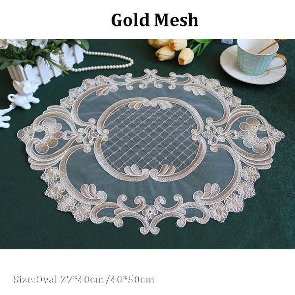 Tischsets Pads Gold Spitze Stickerei Tischset Pad Tuch Tischset Tasse Becher Esszimmer Deckchen Küche Weihnachtsdekoration für Zuhause Tischsets