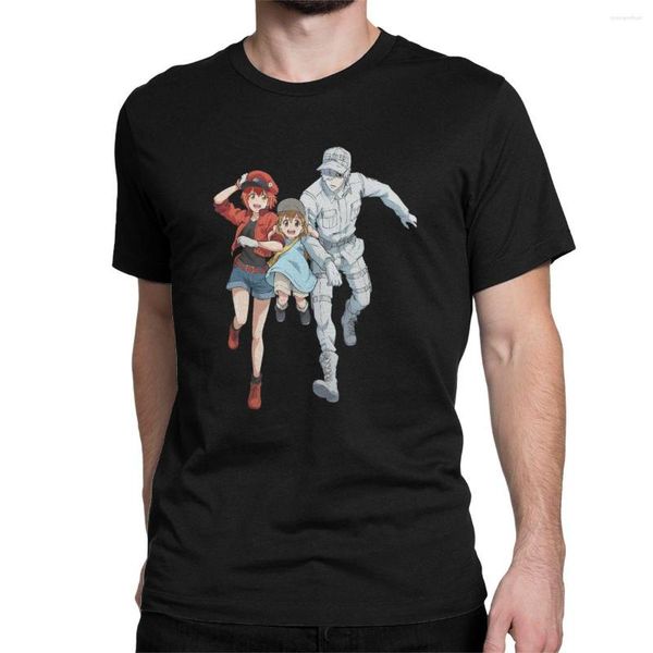 Erkek Tişörtleri İşyerinde Hücreler Anime Üstleri Hataraku Saibou Manga T-Shirt Erkekler Beyaz Kırmızı Kan Hücre Tombul Tişört Tişört Yuvarlak Boyun