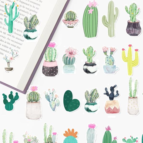 Confezione regalo 38 pezzi Cartone animato Pianta verde Cactusl per telefono Etichetta auto Adesivi cancelleria decorativa Scrapbooking Adesivo giocattolo diario fai da te