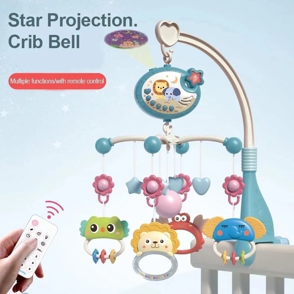 Catcles Mobiles Baby Remote Control Bed Bell pode ser fixo chocalho de 360 ​​graus projeção de pingente de desenho animado com entretenimento de caixa de música 230303