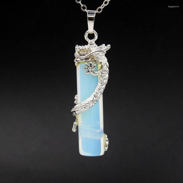 Colares pendentes Dragão embrulhado em cristal natural cura de cura pilar Pendulum Amethyst Rosa Jóias Vintage