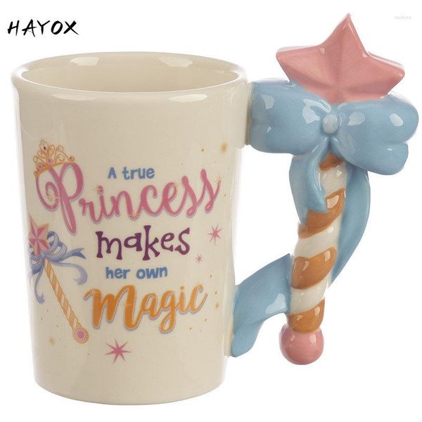 Tassen 3D Kawaii Fee Becher Tasse Kreative Bemalte Keramik Zepter Griff Schöne Mädchen Herz Wasser Kaffeetassen