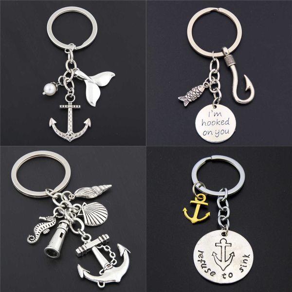 Schlüsselanhänger 1pc Angelhaken Angeln Schlüsselanhänger Strand Fisch Schlüsselanhänger Anker Leuchtturm Charms Sommer Schmuck Geschenk R230301