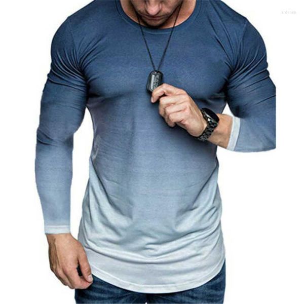 Herren-T-Shirts, Workout-T-Shirt, Ärmeloberteile, Farbverlauf, Sport, langes Fitnessstudio, lässig, Herren