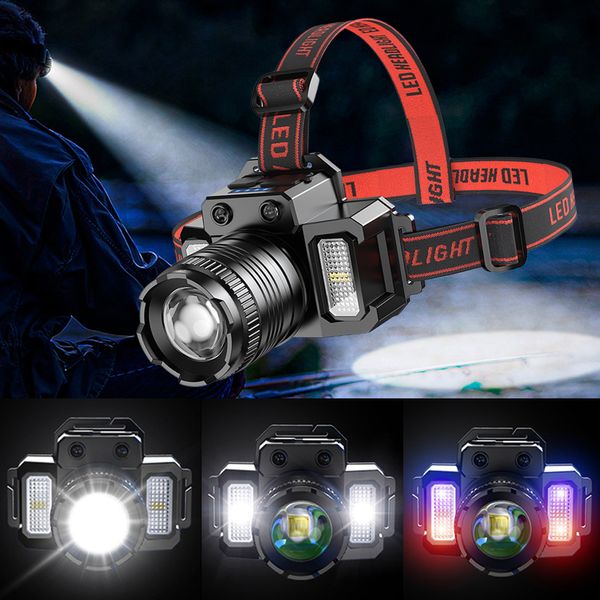 Wiederaufladbare Sensor -LED -Scheinwerfer Zoom Fischereischichtlampe Torch im Freien Superhelle Scheinwerfer wasserdichtes Camping -Jagdschande