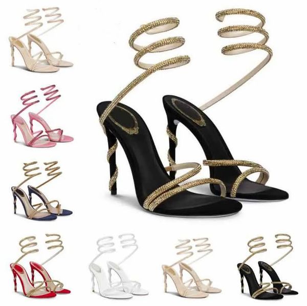Роскошный дизайн марго сандалии обувь для женщин Stiletto каблук блеск подошвы Lady Crystal Snake Обернутая на высоких каблуках Свадебные сандалии Свадебные гладиаторы