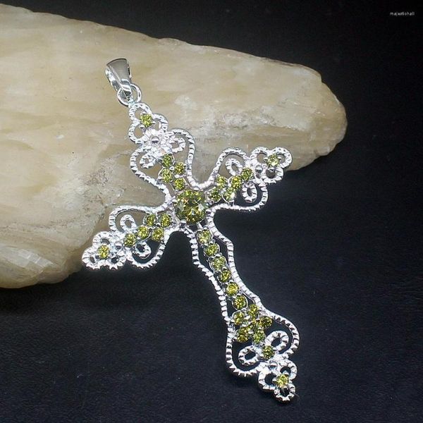 Anhänger Halsketten Modeschmuck Einzigartige echte 925 Silber schöne Heilige Kreuz grüne Peridot Halskette Geschenke für Frauen Mädchen 20233989