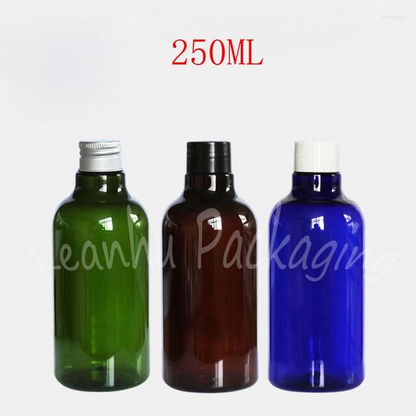 Garrafas de armazenamento 250 ml marrom / verde garrafa de plástico redonda redonda 250cc vazio de shampoo de toner de shampoo de shampoo