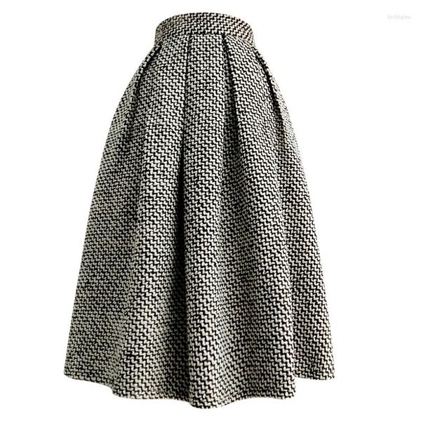 SAIRTS ESTILO FRANCÊS INVERNO DE INVERNO PEQUENA FRAGRANÇA Tweed Wool Ball Salia Mulheres Mulheres na altura do joelho guarda -chuva