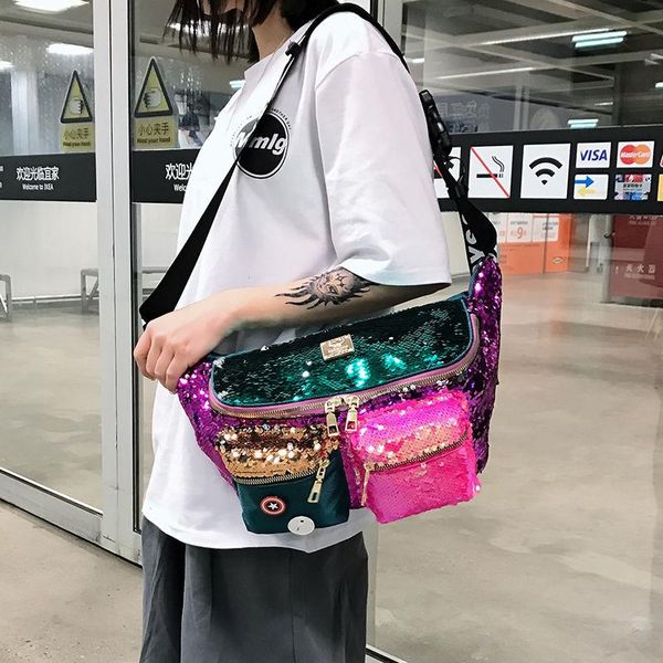 Taille Taschen Mode und Persönlichkeit Bunte Pailletten Fanny Pack Für Frauen 2023 Ankunft frauen Brust Tasche Motorrad B019