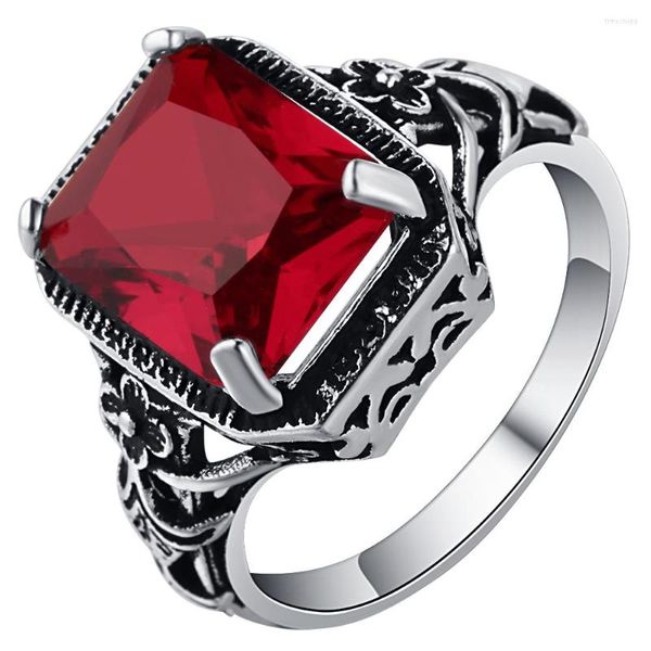 Eheringe UFOORO Trendy Ring für Frauen RedPurple Square Crystal Ancient Silber Schmuck Größe 6-10 Großhandel Weibliches Geschenk