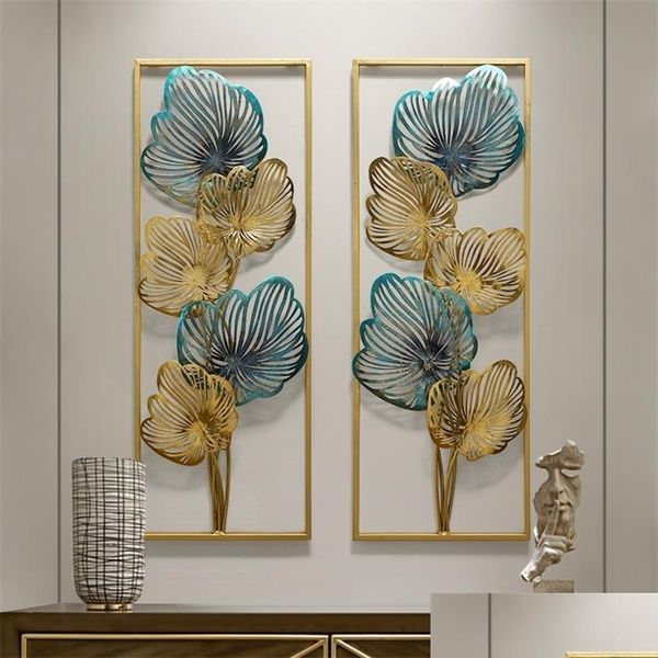 Altri adesivi decorativi Nuovo lusso cinese in ferro battuto blu foglia oro appeso a parete artigianato casa soggiorno divano sfondo adesivo Dhwpw