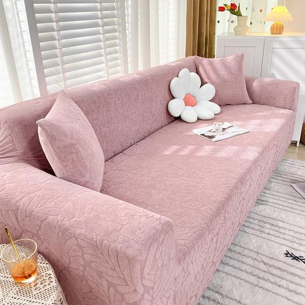 Stuhlhussen Koreanischer rosa gestrickter Stoff Sofa elastische Schnittcouchabdeckung L-förmiger Fall Sessel Chaise Lounge für Wohnzimmer