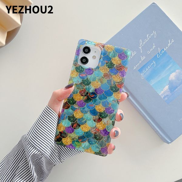 Custodia per telefono di design YEZHOU2 per Samsung S21ultra note20 ultra Iphone xr 11 13 Gradient Color Scale Square Shell Pattern All-Inclusive Apple 12 Guscio protettivo