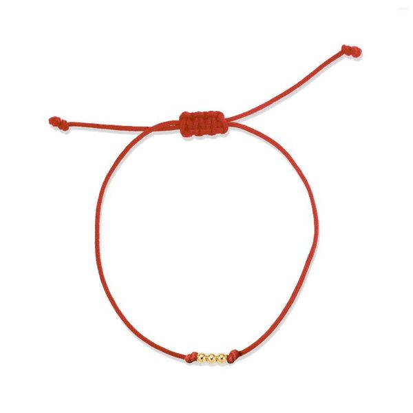 Braccialetti con ciondoli Perline solide riempite di rame placcato oro da 3 mm Corda nera rossa Bracciale semplice fatto a mano da donna Ragazza Ballo Gioielli da spiaggia estiva