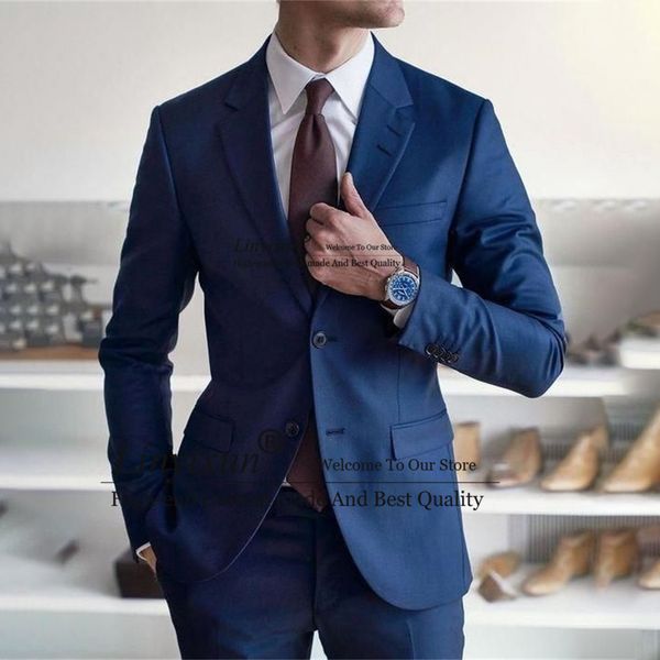 Мужские костюмы Blazers Fashion Royal Blue Men Suit Notched Like Business Blazer Slim Fit Wedding Groom Tuxedo Terno Masculino 2 шт.