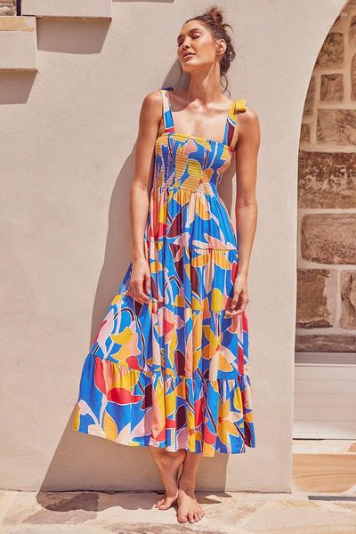 Casual Kleider Mode Frauen Kleid Gedruckt Slip Erwachsene Sommer Ärmellose Krawatte Up Boot-ausschnitt Maxi High Street Damen Kleidung Vestidos