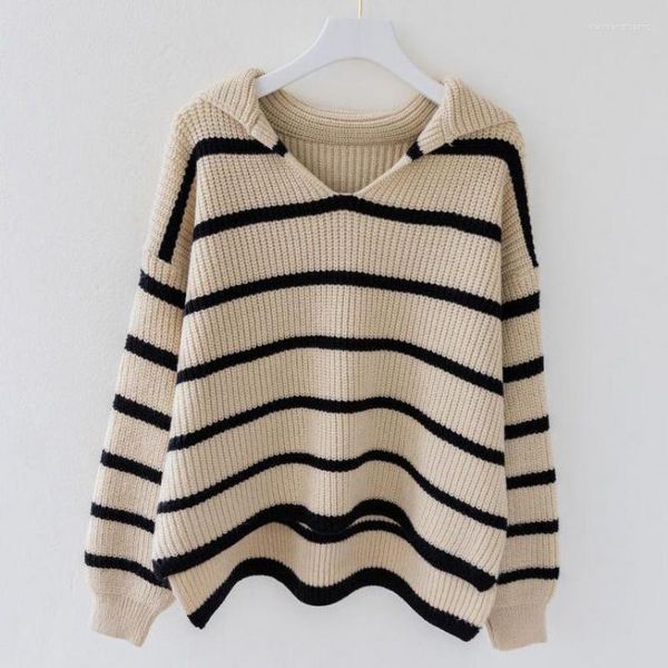 Grande venda suéteres femininos 2023 suéter feminino de malha pulôveres de outono feminino casual listrado gola de marinheiro solto jumpers de inverno feminino