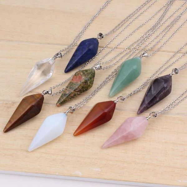 Colares de pingentes Kft Natural Crystal Hexágono Pirâmide Chakra Chakra Quartz Reiki Stone Colar com jóias de corrente para homens meninas