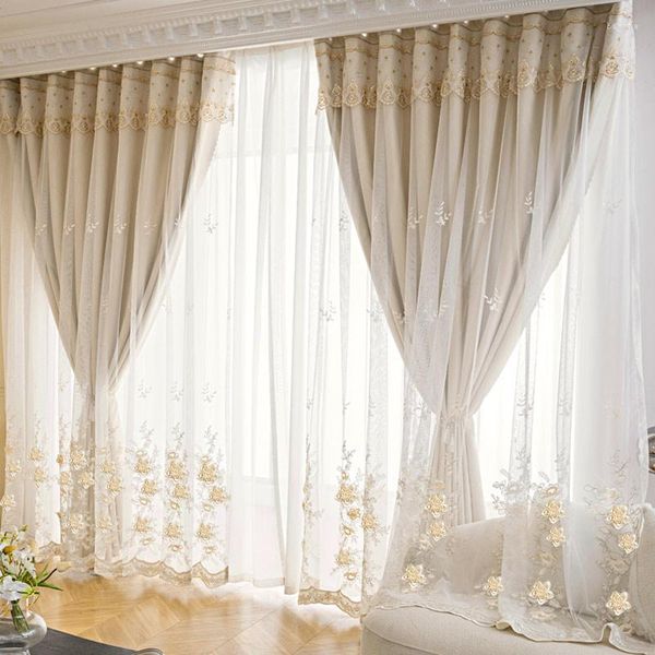 Cortina Blackout completo Luxo europeu French Romantic Princess Style Curtans for Living Dining Room Bedroom Tulle Windows Door Windows