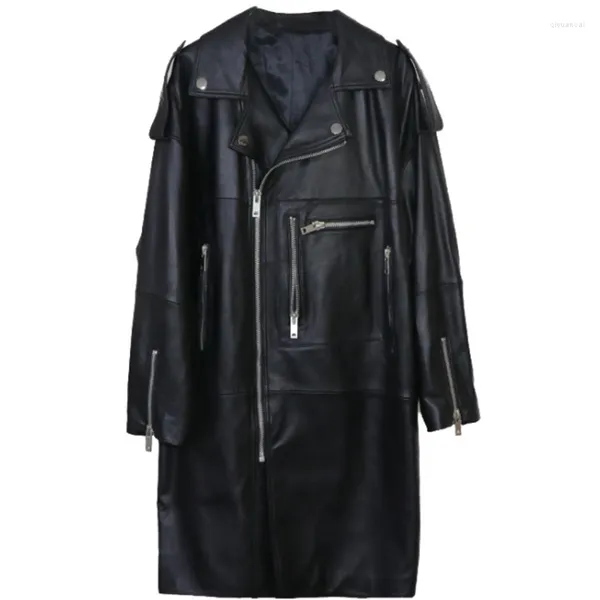 Damen-Trenchcoats, übergroßer schwarzer langer Damen-Lederjacke mit Ärmeln