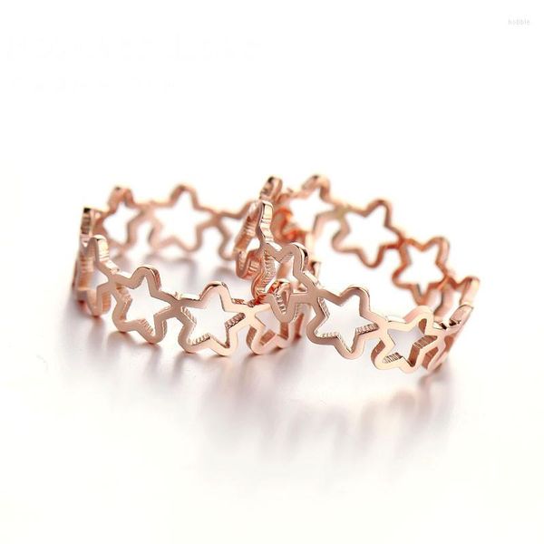Fedi nuziali YUN RUO Elegante anello a forma di stella cava 2023 design titanio acciaio colore oro rosa gioielli moda donna taglia USA