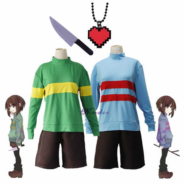 Costumi anime Gioco anime Undertale Frisk Chara Cosplay Come Andertail Felpe Collo alto Abbigliamento manica lunga Pantaloncini Collana coltello Z0301