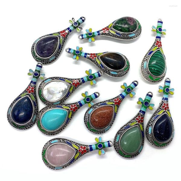 Charms Natural Stone Pipa Brosche Halskette Anhänger Sodaliten Achat Malachit Abalone Schale Perle Austern Schmuck Accessorie Accessorie