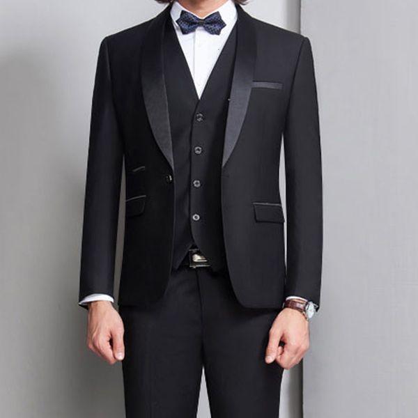 Herrenanzüge, Blazer, Schwarz, Bräutigam-Smoking für Hochzeit, Abschlussball, Herrenanzüge, 3-teilig, Smoking, formelle Slim-Fit-Zeremonie, männliches Kleidungsset, Weste, Jacke, Hose, 230303