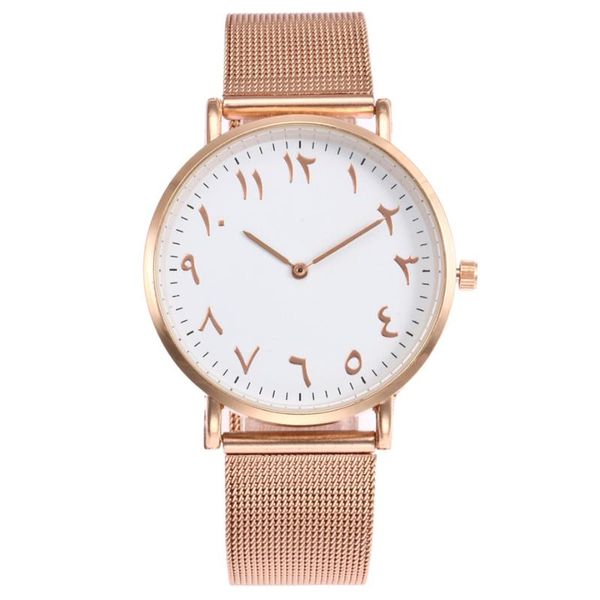 Нарученные часы модные женщины смотрят арабский номер из нержавеющей стали сетчатой ​​группы Quartz Watch Luxury Rose Gold Montre Femme