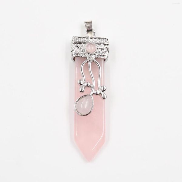 Подвесные ожерелья Fysl Серебряный лист цветочный цветок розовый розовый кварцевый меч -меч синие бирюзы Каменные украшения