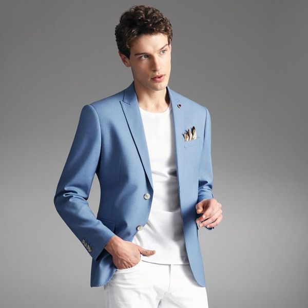 Abiti da uomo Blazer Arrivo Uomo Estate Autunno Uomo Blazer Matrimonio Business Monopetto 2 Bottoni Azzurro Causale Abbigliamento da festa Plus Siz