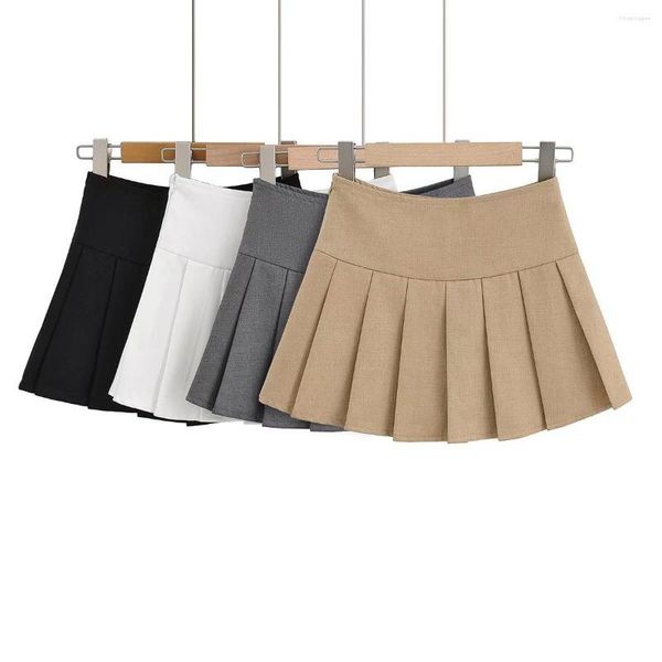 Юбки 2023 лето -высокая талия женская сексуальная мини -мини с шортами винтажная плиссированная юбка белая корейская теннис черный хаки