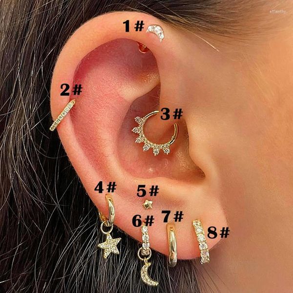 Orecchini a cerchio Orecchio 2023 Piercing Donna 1pc Setto Lobo Trago Piccole stelle Luna Zircone Colore oro Dainty Gioielli per il corpo Regali