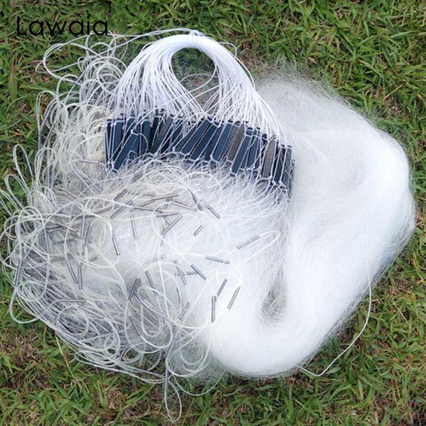 Fischereizubehör Lawaia 50m weiße Seidenkiemennetze Monofilament Gear Trap Network 3Layer Fishnet Plastik Float 230303