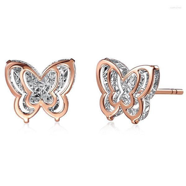 Ohrstecker, ausgefallener Schmetterling, 18 Karat, echtes, echtes Roségold, AU750, Piercing für Frauen, weiblich, gehobener Büroschmuck