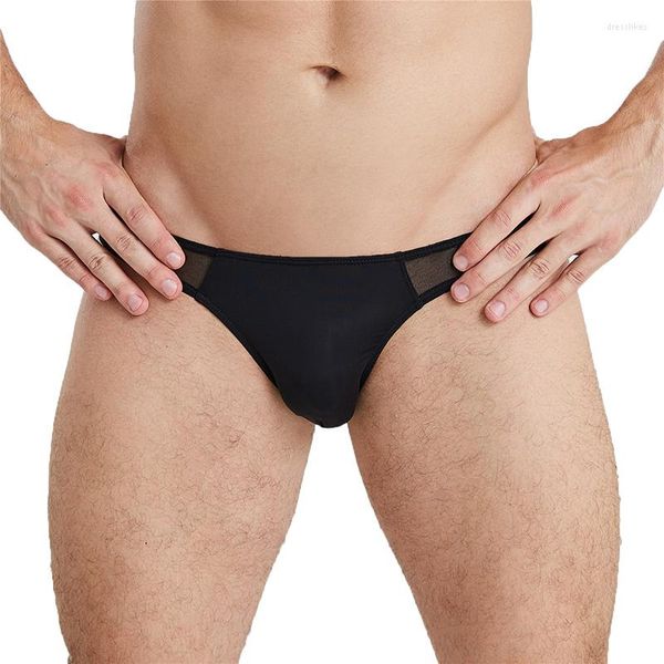 Underpantes Ultra-Thin Mesh Briefs Men Sexy Rouphe Micro Biquiny Patchworks Veja através de Tangas Cuecas Calzoncilos Hombre deslize calcinha gay
