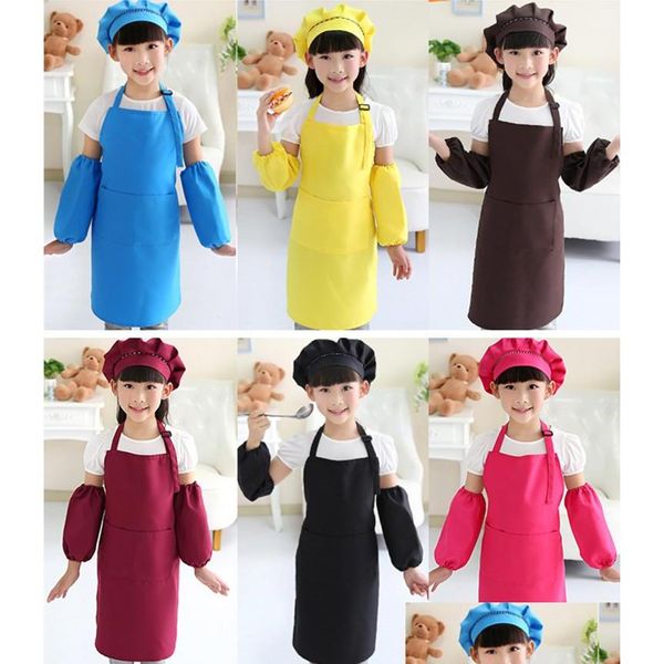 Cosplay Kinder Schürzen Tasche Handwerk Kochen Backen Kunst Malerei Küche Esszimmer Lätzchen Kinder mit Hut und Ärmeln 10 Drop Lieferung Baby Dhi2Z