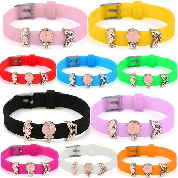 Fili di perline di filo di perline placcato argento farfalla lecca-lecca perline di animali braccialetti a rete con ciondolo a catena in silicone per gioielli da donna offerta speciale