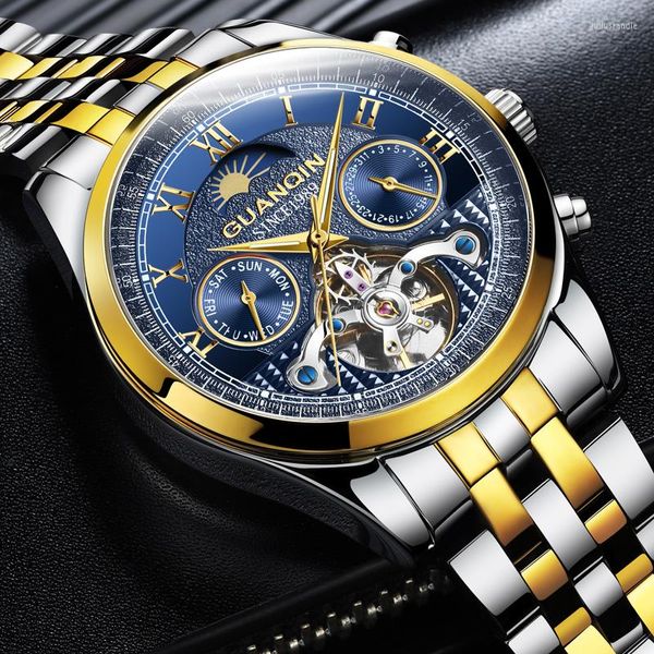 Orologi da polso Guanqin autentico orologio da uomo meccanico automatico tourbillon cavo impermeabile cintura luminosa doppio calendario Mult