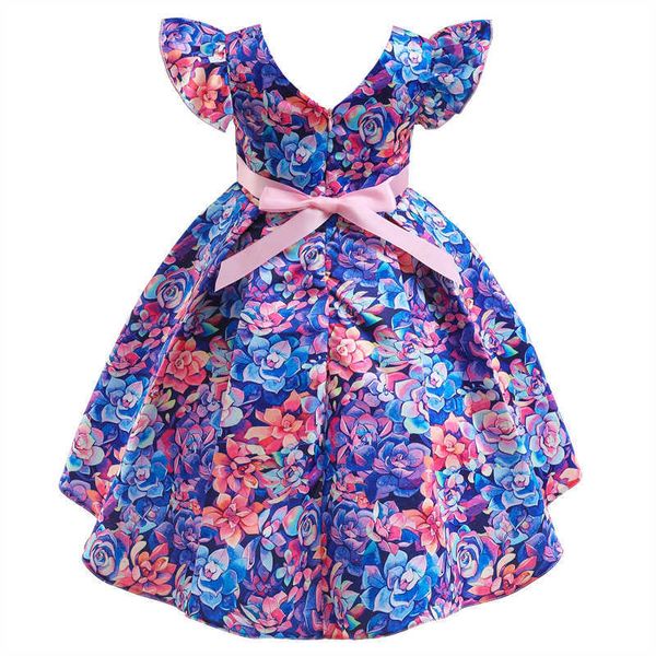 Abiti da ragazza 2023 Baby Girl Princess Ball Gown Bambini Stampa floreale Patchwork Abito lungo Infant Violino Piano Performance Come Kid Partywear