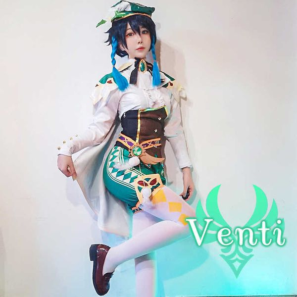 Costumi anime Genshin Impact Venti Cosplay Come Uniform Parrucca scarpe Cosplay Anime Stile cinese Halloween Arriva per le donne Gioco Wendi Windy Z0301